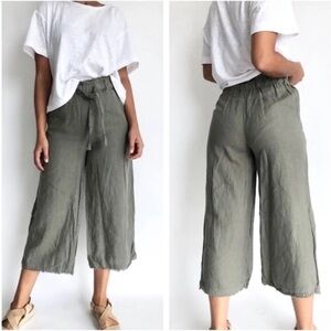 Cloth & Stone Gray 100% Linen Wide Leg Cropped Pants, Cottagecore Summer Boho